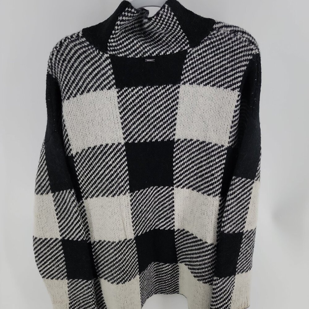 DKNY Black & Ivory Buffalo Check Knit Sweater | Cozy Statement Pullover | Size L - Picture 4 of 8